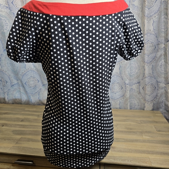 🖤 Sourpuss- Retro Polka Dot Puff Sleeve Top | Size XL - Picture 3 of 6